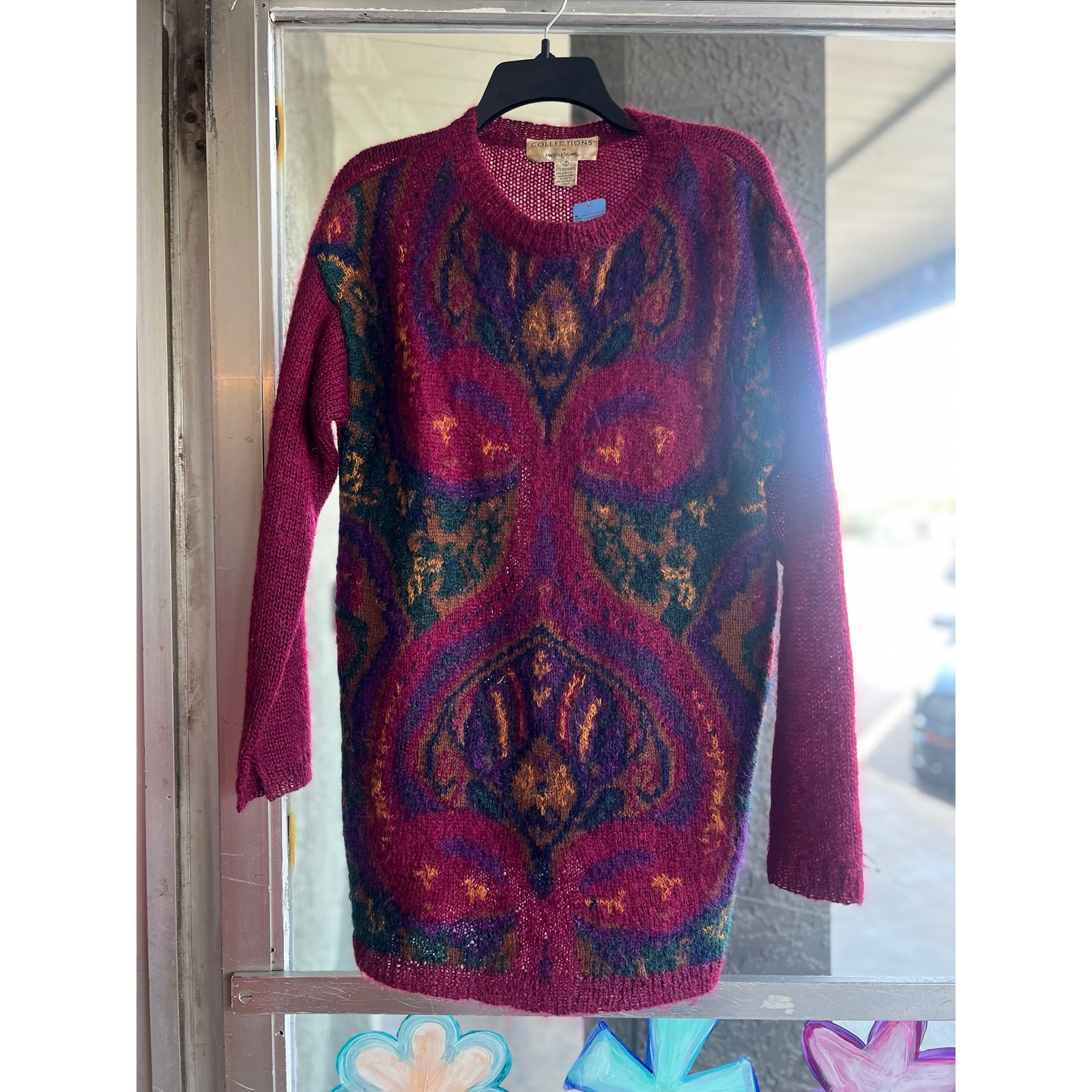 Vintage 1980s Mohair Wool Paisley Michelle Stuart Sweater Size S